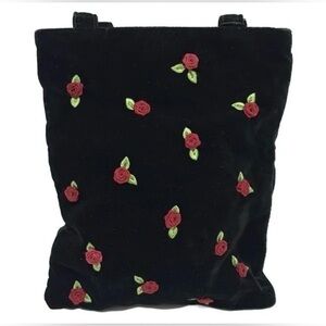 Dolce & Gabbana y2k rose embroidered black velvet tote bag